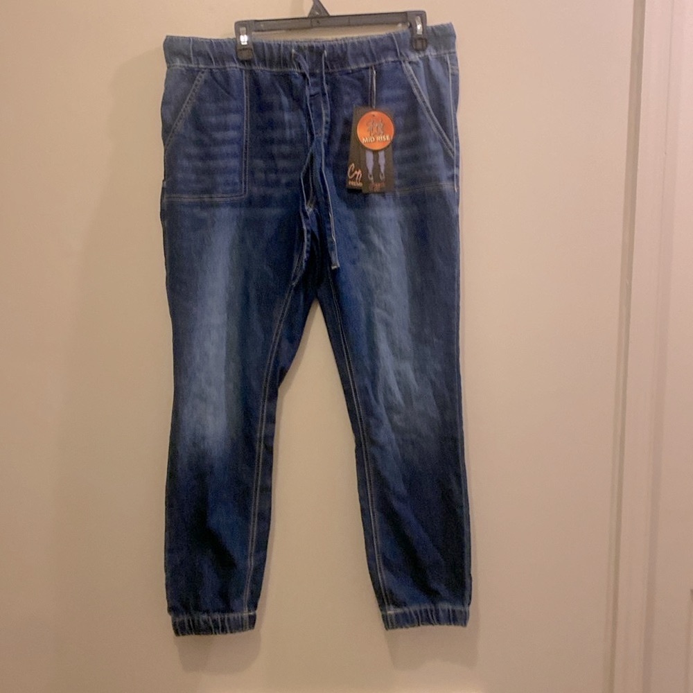 Copper Flash Mid Rise Skinny Denim Jogger Pants, Sz. 12